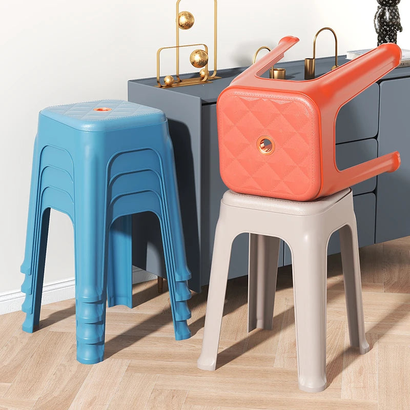 Factory European Style Portable Plastic Stacking Living Room Stool Waterproof Plastic Square High Stool  Chaise En Plastique