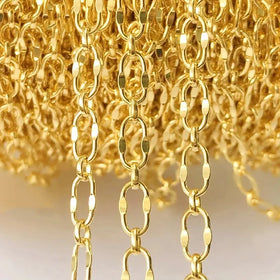 14K Gold Filled Hammered Oval Cable 3mm Chain Necklace Peanut Rectangle Link Chain Tarnish Resistant DIY Jewelry Findings