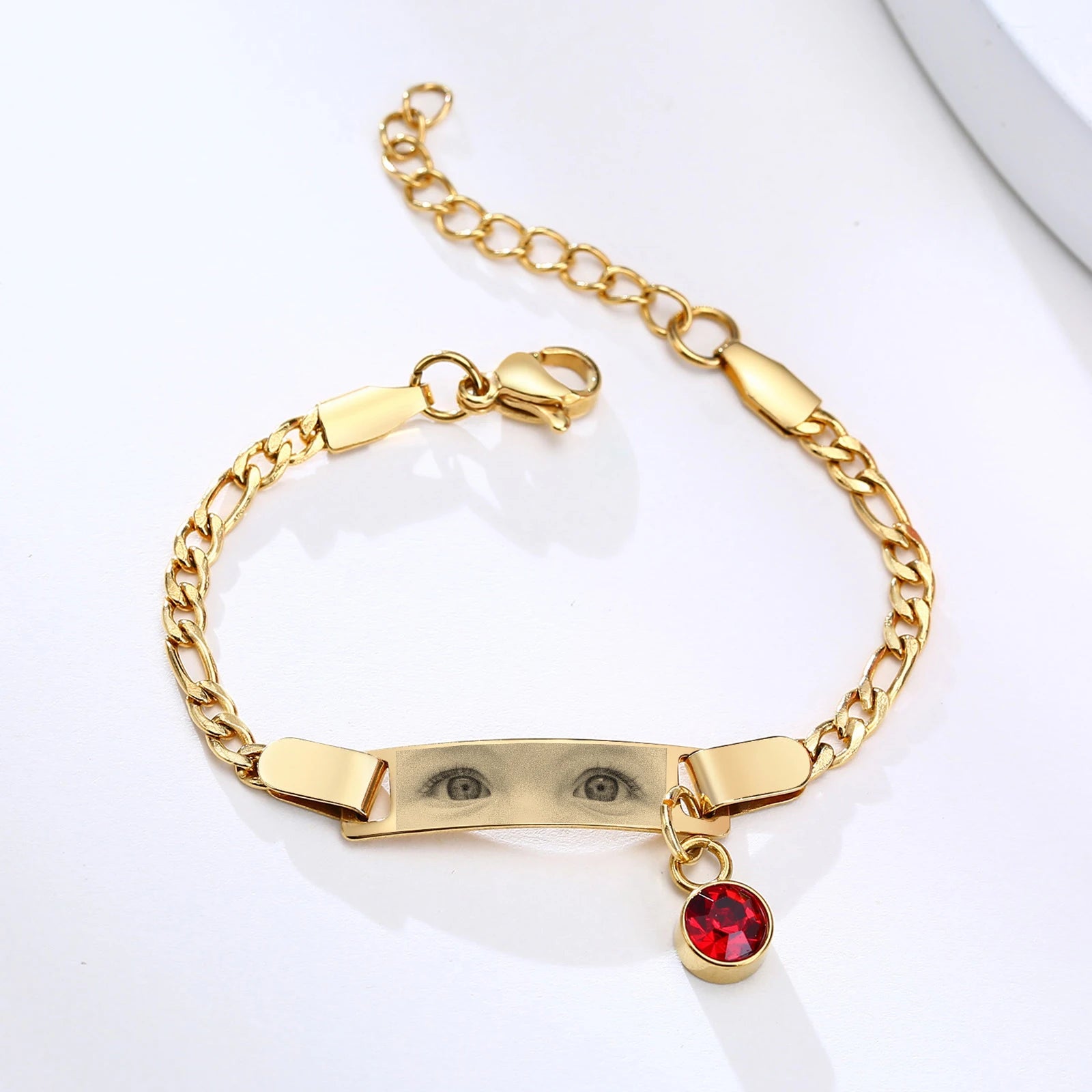 Qiuhan Birthstone Pendant Children's Baby Bracelet Stainless Steel Gold Engraved Custom Picture Bracelet
