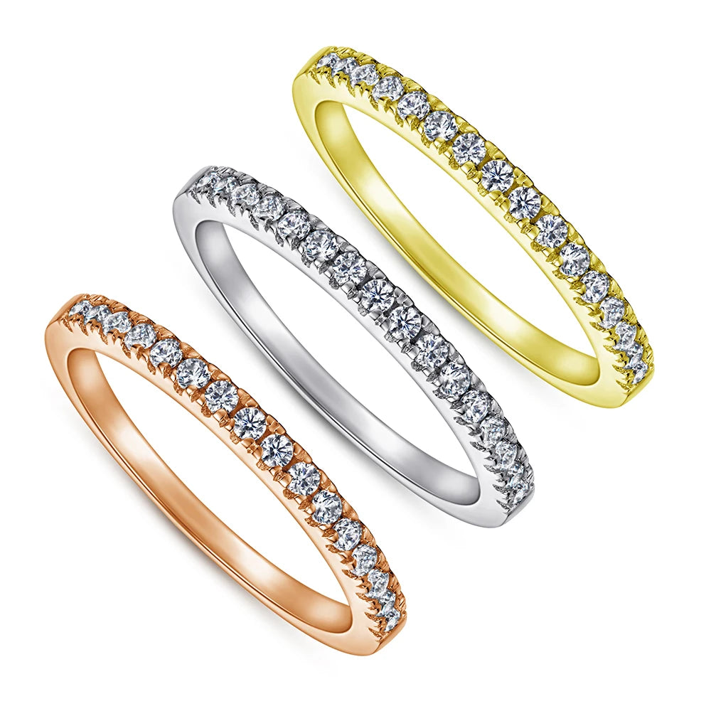Custom Design Supplier Fine Jewelry 925 Silver Round Brilliant Cut Rhodium Plated Half Circle Pavé Set Cubic Zirconia Ring MegaBDM