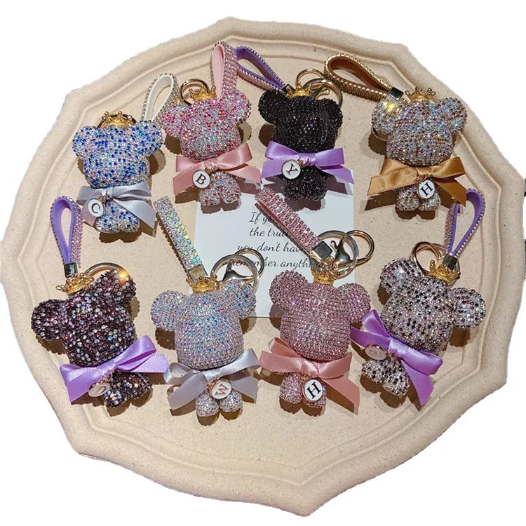 Metal Full Rhinestone Bear Keychain Luxury Diamond Bear Keychain  Crystal Wallet Car  Crystal Bear Key Chains