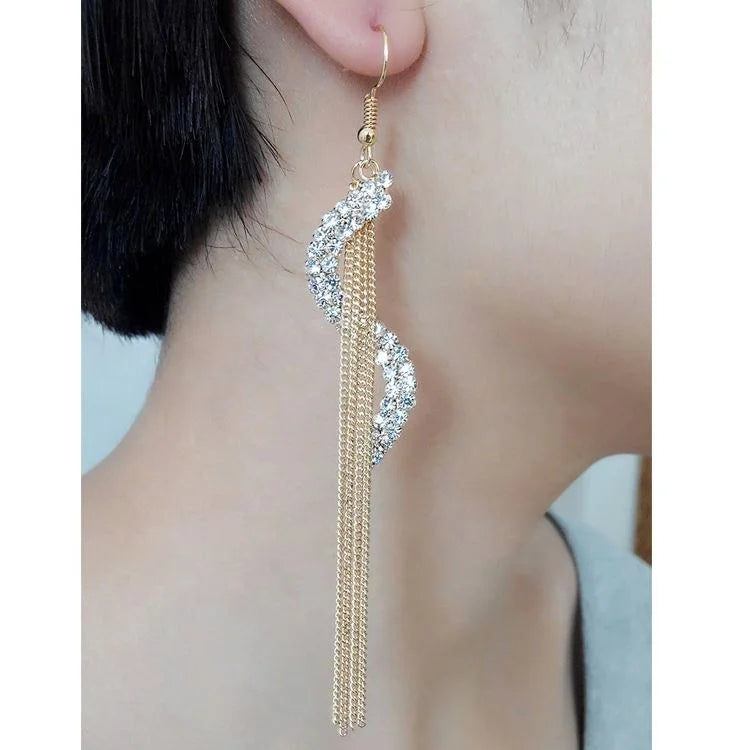Women Ear Long Line Chain Jewelry Tassel Earrings Silver Plated Tassel Earrings