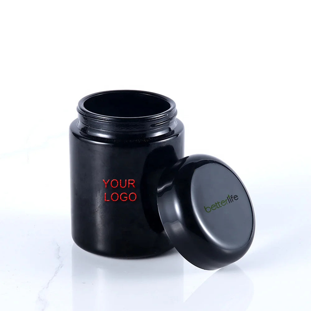 Wholesale Airtight 100ML 250Ml 500Ml Black UV Smell Proof Tall Wide Mouth Dark Violet Glass Decorative  Storage Containers Jar