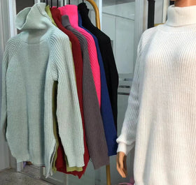 Clearance Sales Fashionable Autumn Winter Women Thick Warm Pullovers Long Sleeve Solid Color Knitted Turtleneck Sweater