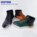 Custom Logo Men's High Top Genuine Leather Casual Shoes Plus Size Winter Wear Resistant with Ankle Boot Height Western Style