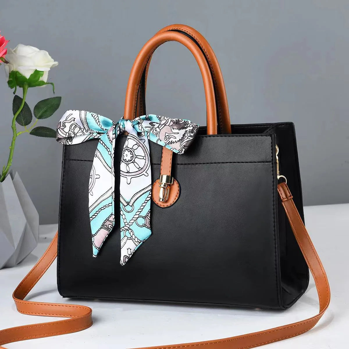 Large Capacity Single Shoulder Bag With Simple Printed Scarves Texture Women Handbag Crossbody Mom Bag