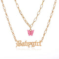 Acrylic Butterfly 2 Layers Chain Choker Letter Word Charm Pendant Necklaces for Women Trendy Necklace Hot Selling Jewelry
