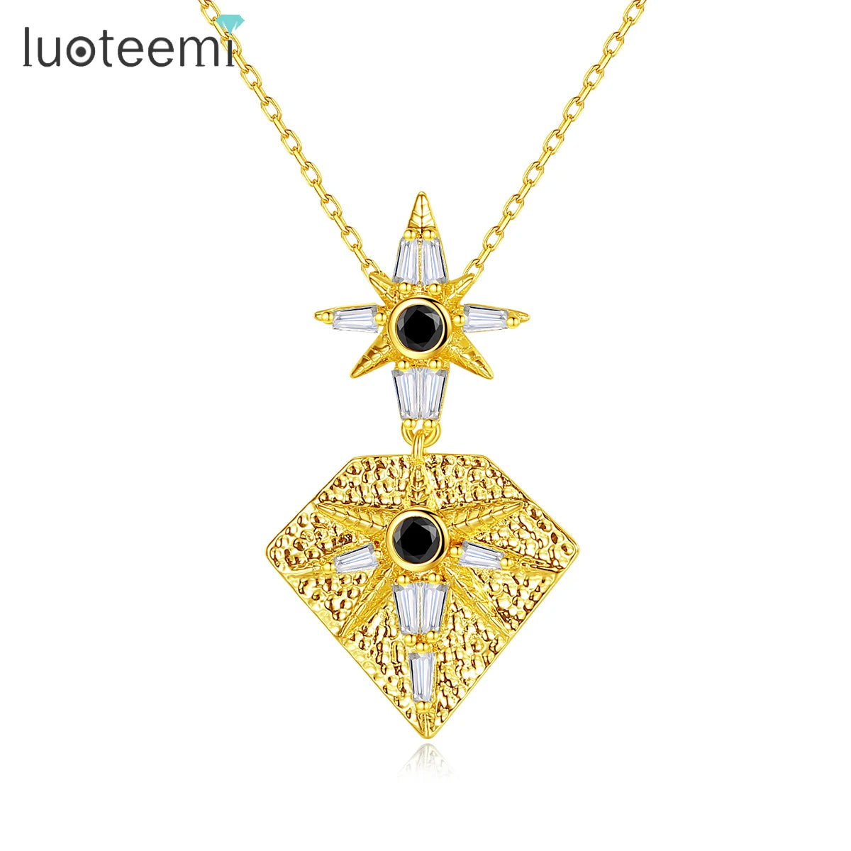LUOTEEMI Female Necklace Jewelry Rhinestone Luxury Diamond Pentagon Shape Eye Vintage Pendant