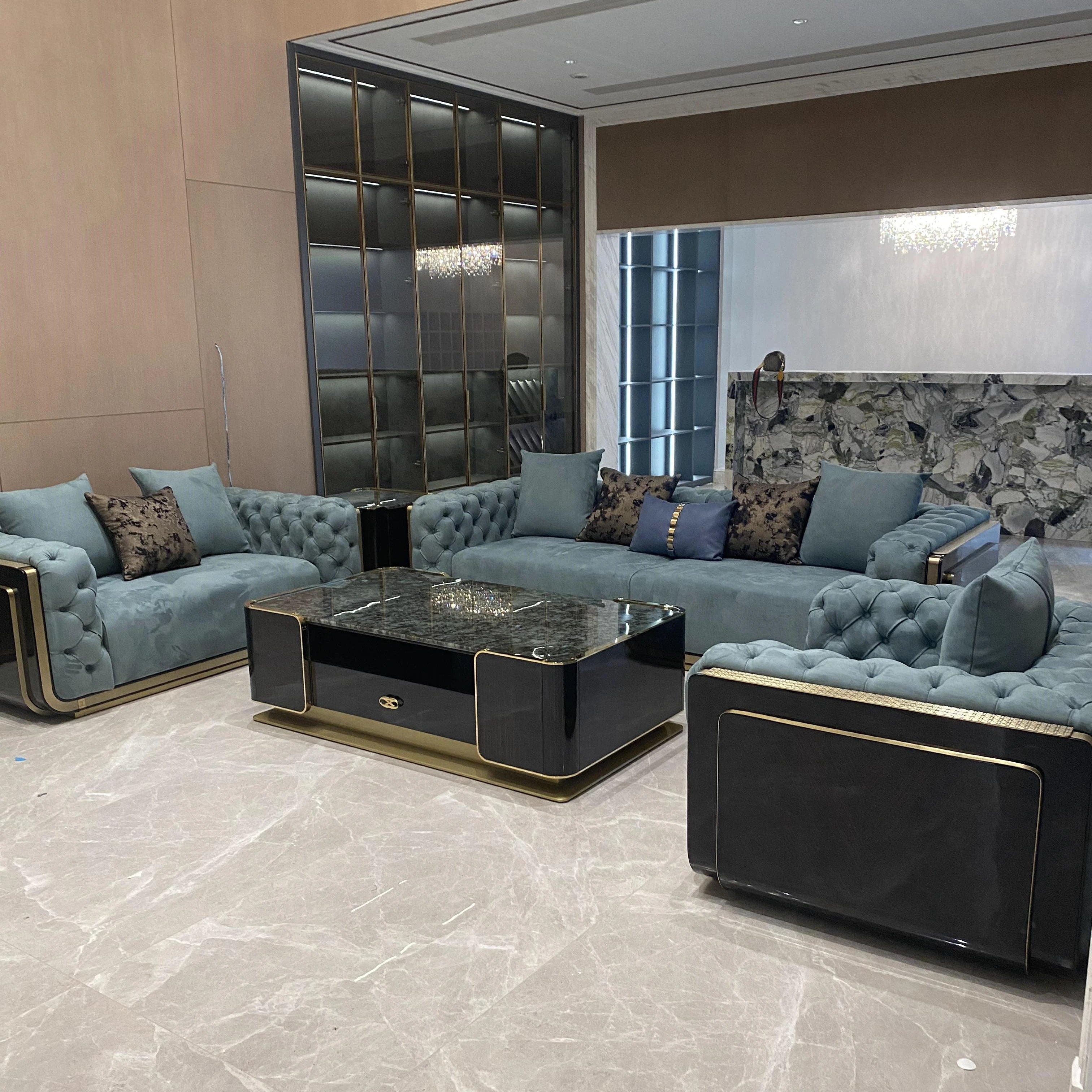 Furnistyle Modern Italian Leather Sofa Set Contemporary Design with Deep Button & Extendable Feature Hot Sale Fashion for Villas