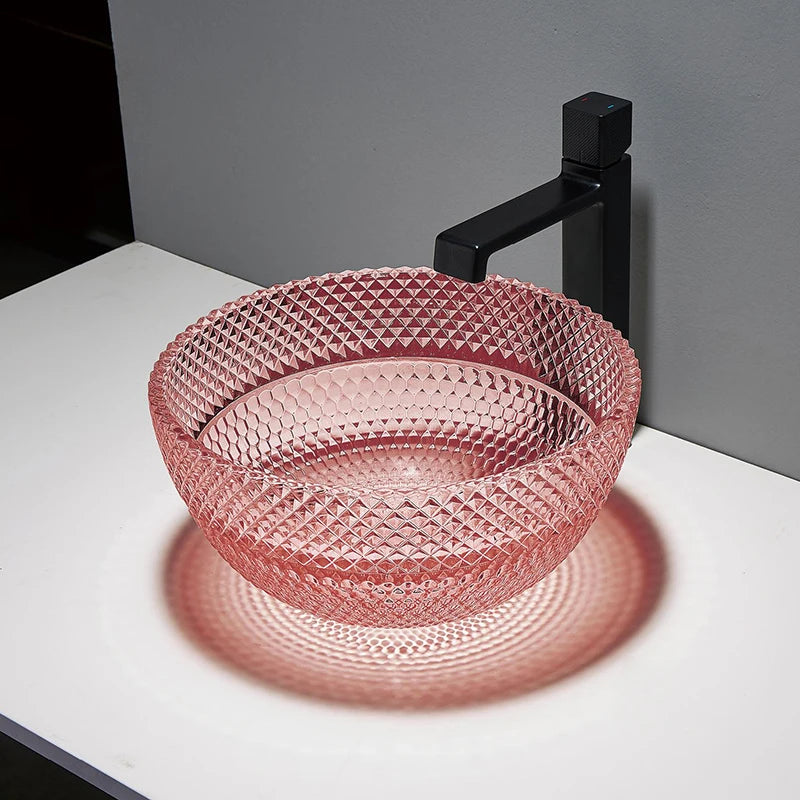 Royal Bathroom Luxury Style Round Type Pink Purple Yellow Black White Crystal Glass Bathroom Washroom Sink Wash Basin