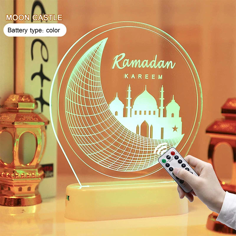 Acrylic LED Lights Ramadan Decoration 2023 Ramadan Kareem Night Light for Home Bedroom EID Mubarak Decor