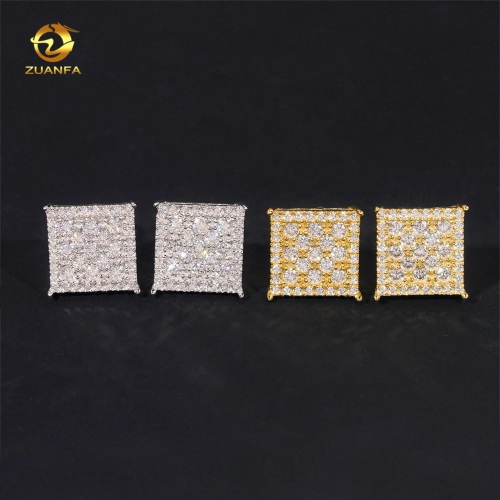 Fine Jewelry Hip Hop Style GRA Certificate Moissanite Diamond Gold Plated 925 Silver Earrings
