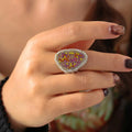 Fenyi Wholesale Jewelry Water Drop Colored Diamond Hemp Lace Titanium Steel PVD Plated 18k Real Gold Fashion Ring for Women