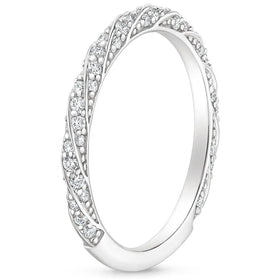 Delicate Stackable Bands Girlfriend Gift Engagement Band Moissanite Petite Diamond 10K White Gold Ring