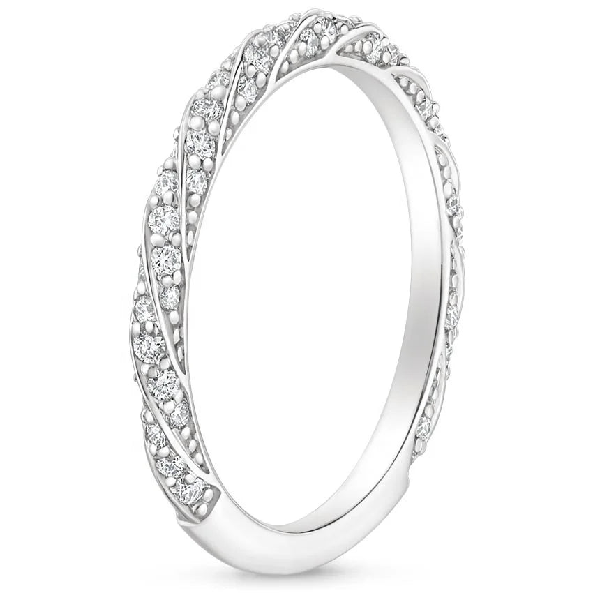Delicate Stackable Bands Girlfriend Gift Engagement Band Moissanite Petite Diamond 10K White Gold Ring