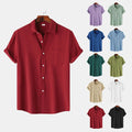 Ohsisa 2025 Summer Hot New Men's Solid Color Casual Lapel Short-sleeved Shirt Men's Top