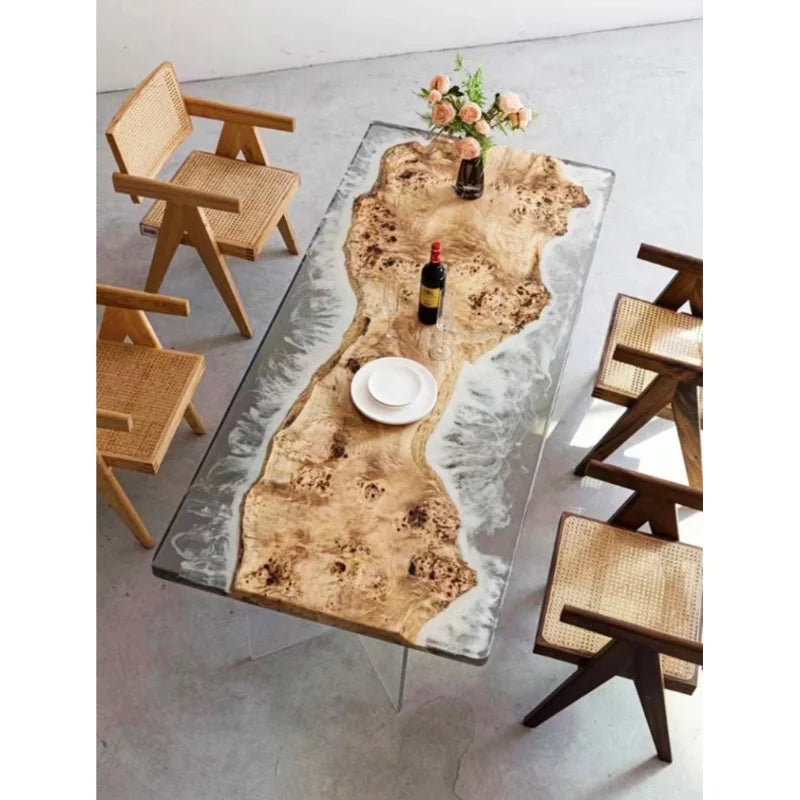 Custom Modern Live Edge Dining Table Solid Epoxy Resin Wood River Table for Home or Hotel Kitchen Cabinets Furniture