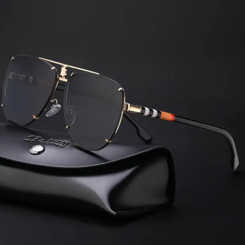 Pilot Men's Retro Double Beam Sunglasses New Toad Style High Quality Wholesale Copper Alloy Frames in Blue and Gray