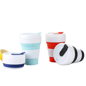 Collapsible Camping Cup with Straw Silicone Folding Coffee Cup Portable Travel Sport Water Bottle