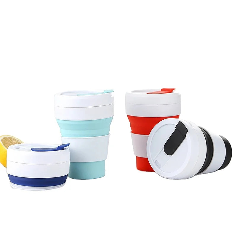 Collapsible Camping Cup with Straw Silicone Folding Coffee Cup Portable Travel Sport Water Bottle