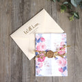 Floral Colorful Printing Vellum Cover Wedding Invitation with Leaf Design Belly Band and Sealing Wax Envelope