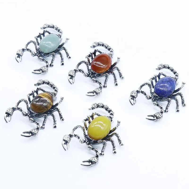 Wholesale Natural Stone Crystal Agate Scorpion Jewelled Alloy Pendant Necklace Gem Brooch Gemstone Jewelry