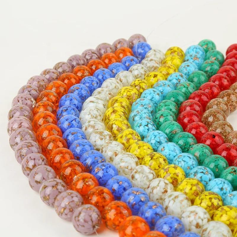 12mm/14mm/16mm/18mm/20mm Round Glass Beads with Gold Glitter Filigree Flower Inside for DIY Handmade Jewelry