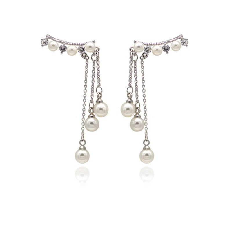 New Design Wedding Jewelry Zircon Earring Elegant 925 Sterling Silver Long Shell Pearl Stud Earrings for Women