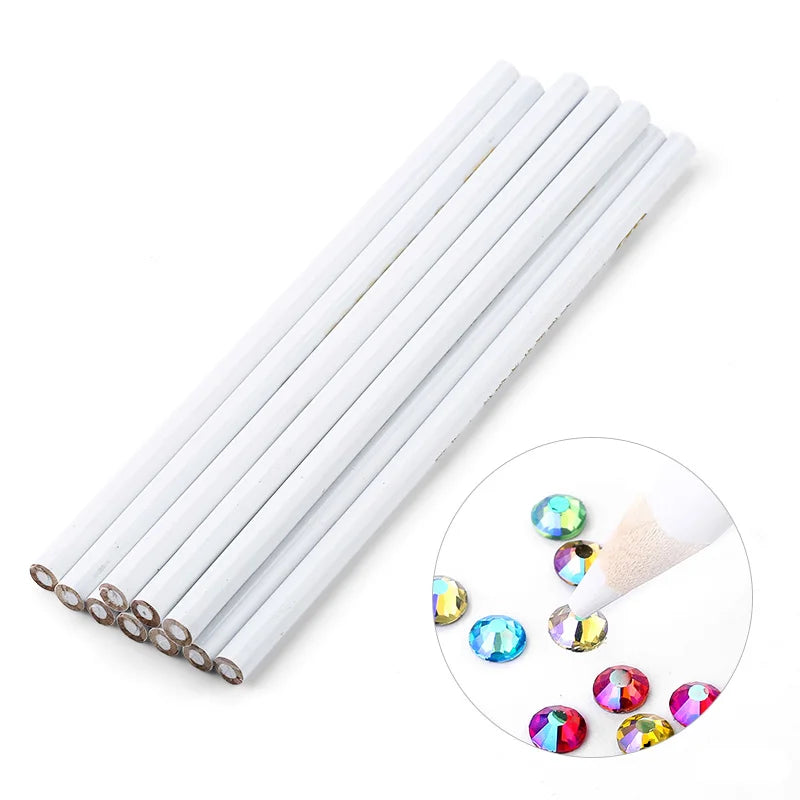 5/10pcs White 17.5cm Nail Art Rhinestone Picking Pen Tool with PP Handle Lightweight 3.6g QIAO Brand