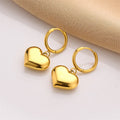 New Fashion Design Smooth Heart Shaped Pendant Earrings Women 18K Gold Plated Stainless Steel Hoop Earrings Jewelry