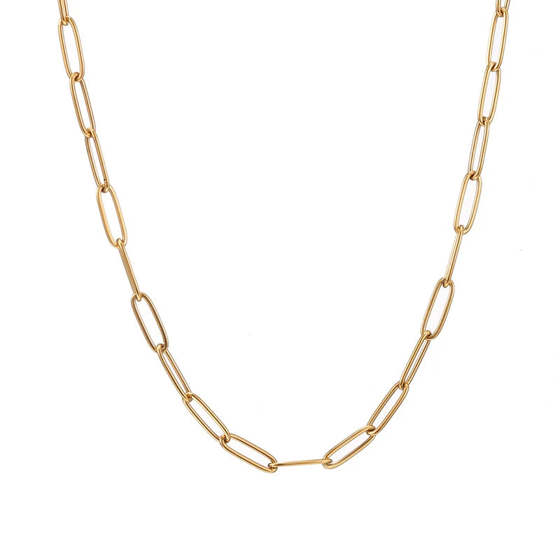 Non Tarnish 18K Gold Paperclip Necklace Wholesale Minimalist Stainless Steel Paper Clip Chain Necklace for Custom Jewelry Making