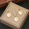 New Arrival 2 Pcs 18k Gold Plated Stainless Steel Moon Jewelry Set Necklace Earrings Tarnish Free Set for Women