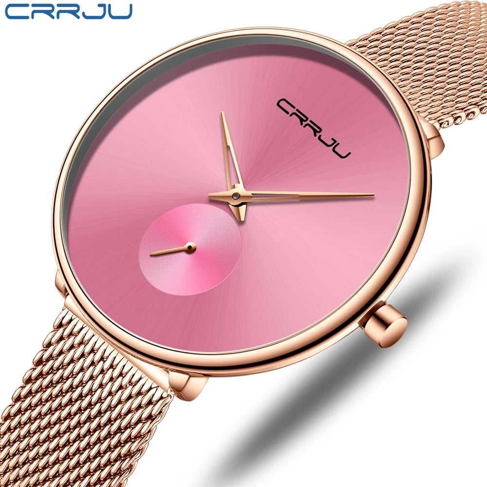 CRRJU 2165 Fashion Women Watch Luxury Casual Simple Ladies Daily Dress Mesh Wristwatch Minimalist Waterproof Quartz Female Clock