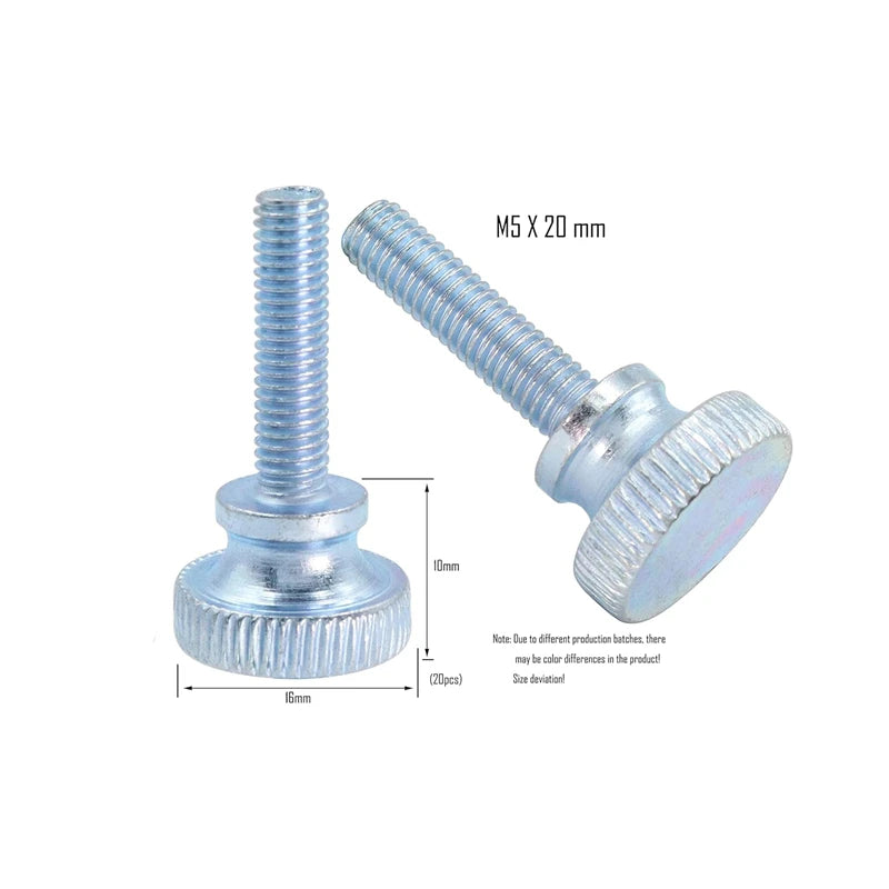 Knurled Hand Screw M5 X 20mm Flat Knurled Head Fully Threaded Thumb Screws(Double Layer Step) Carbon Steel Galvanize