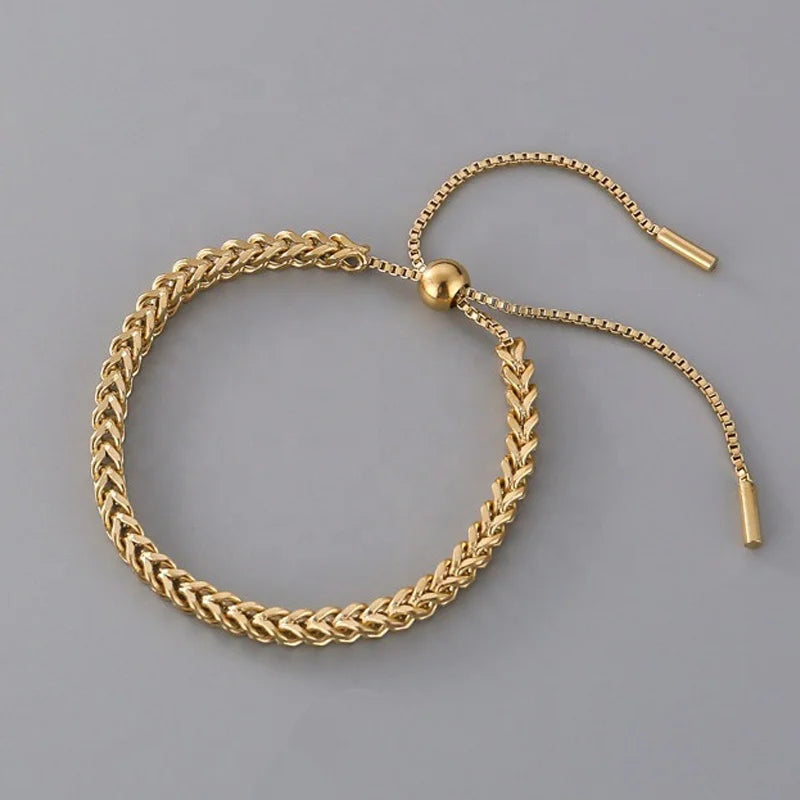High Grade Gold Plated Fashion Style Hip Hop Stainless Steel Adjustable Link Chain Men's Bracelet for Women Female