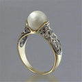 Wish Hot Sale New Style Artificial ABS Pearl Engagement Ring 14k Gold Plated Vintage Copper Jewelry for Women