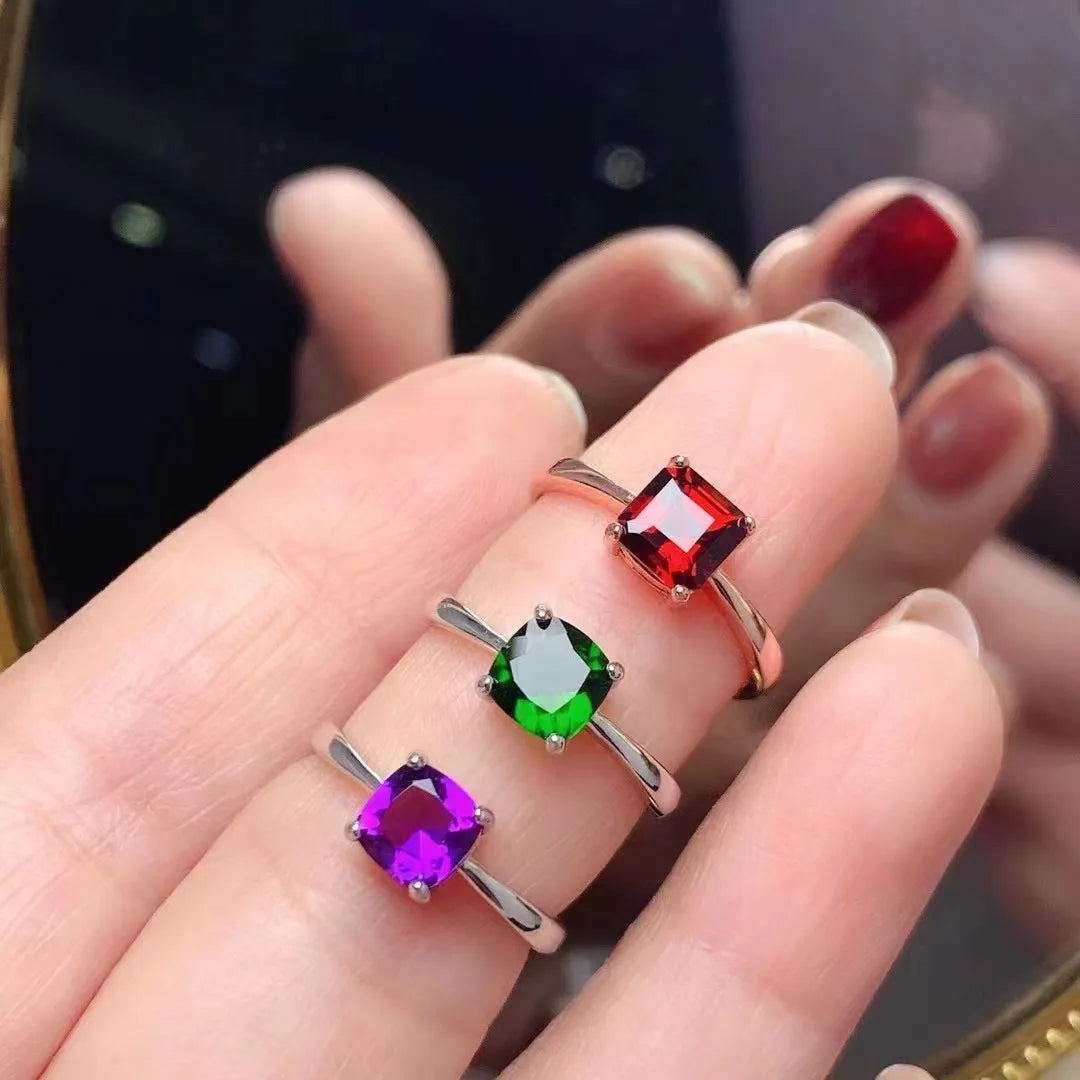 Hot Selling 925 Sterling Silver Gem Stone Wedding Rings New Design Resizable Diamond Emerald Pearl Natural Diopside Religious