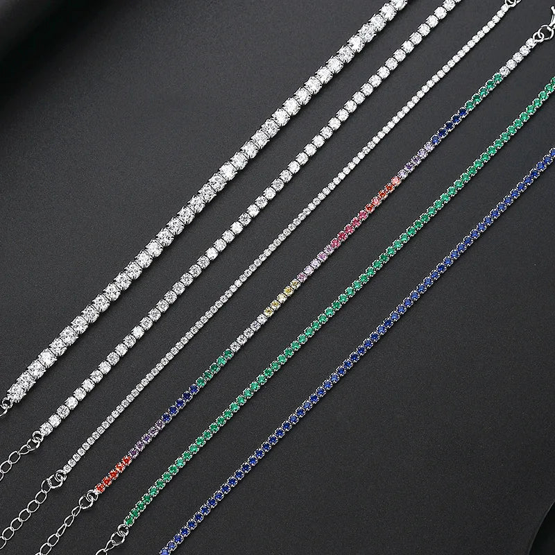 Classic Accessories Colorful Zircon Chain High-end Handmade Elegant Green CZ Diamond S925 Sterling Silver Bracelet