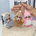 Cute Plush Rabbit Fur Keychain New Baby Sleeping Doll with Glasses and Scarf Ball Shape Bag Charm Pendant Christmas Gifts