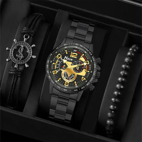 Hot Selling Steel Band Watch for Men Simple and Casual Fashion Quartz Watch Bracelet Set