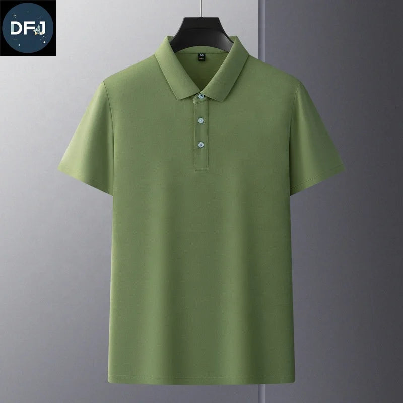 2025 Summer New Men's Casual Business  Shirt Breathable Short-Sleeved Knitted T-Shirt Loose Embroidered Solid Style Short