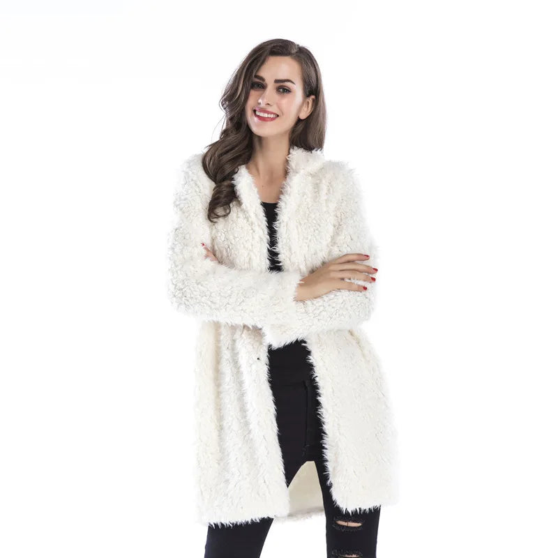 Autumn and Winter Faux Fur New Style 100% Polyester Casual Long-sleeved Suit Coat Long Style Warm Coat