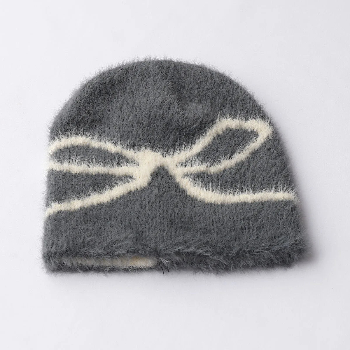 Custom logo Y2k Jacquard Women Knit Crochet Hat Fuzzy Beanie Plush Mohair Beanie Hat for Women