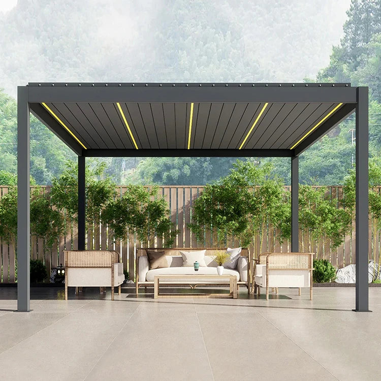 Oweado Factory Aluminum Pergola 3 X 4 Outdoor Contemporary Shutters Roof System Terrace Glass Sliding Doors ECO FRIENDLY Nature