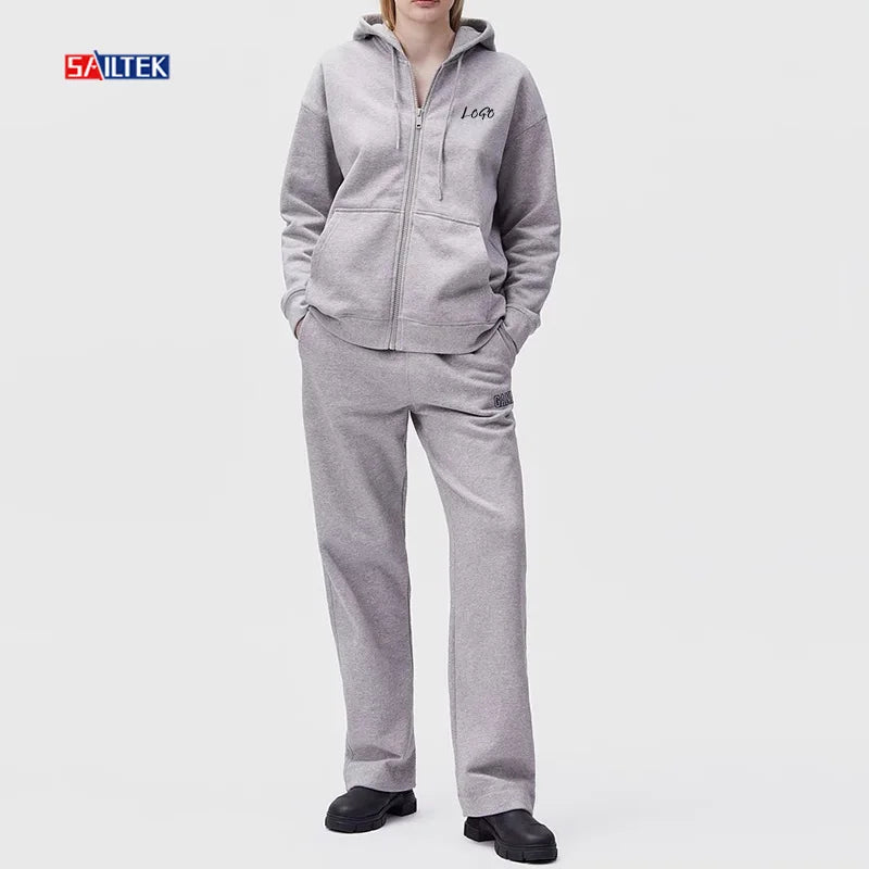 Wholesale Women's Clothing Sets Custom Casual Cotton 2 Piece Zip up Hoodie and Jogger Pants Set for Women
