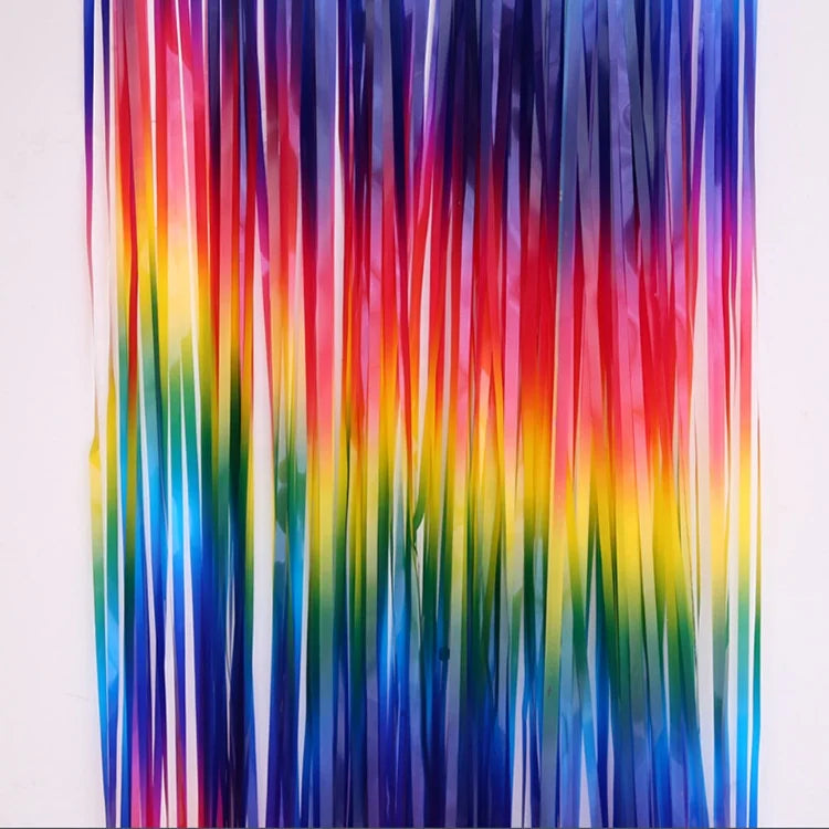 1mx2m Rainbow Tinsel String Foil Fringe Curtain Shiny Shimmer Baby Shower Party Wedding Birthday Door Decoration Metallic