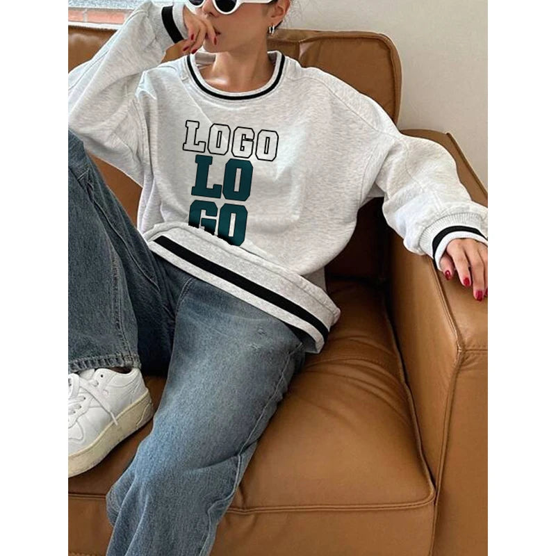 Custom logo Women's Hoodies Wholesale Organic Cotton Sweatshirts for Women Pullover Crewneck Sweatshirt