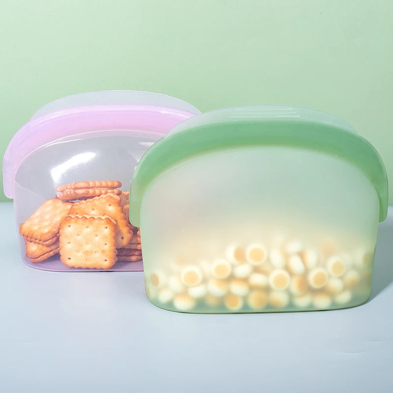 Multiuse Waterproof Ziplock Silicone Bag Food Grade Safe Reusable Stand Fresh Freezer Storage Container for Food & Beverage