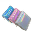 European American New Dazzle Color Laser PU Short Wallet for Students Environmental Protection Zipper Closure Polyester Lining