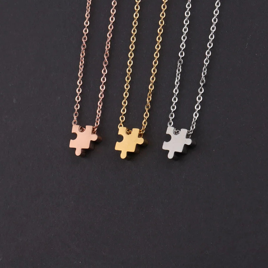 INS Stainless Steel Puzzle Pendant Necklace Mirror Glossy Engraving Cube Puzzle Necklace for Best Friend Must-Have Jewelry